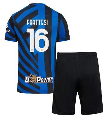 Inter Milan Davide Frattesi #16 Primera Equipación Niños 2024-25 Manga Corta (+ Pantalones cortos)